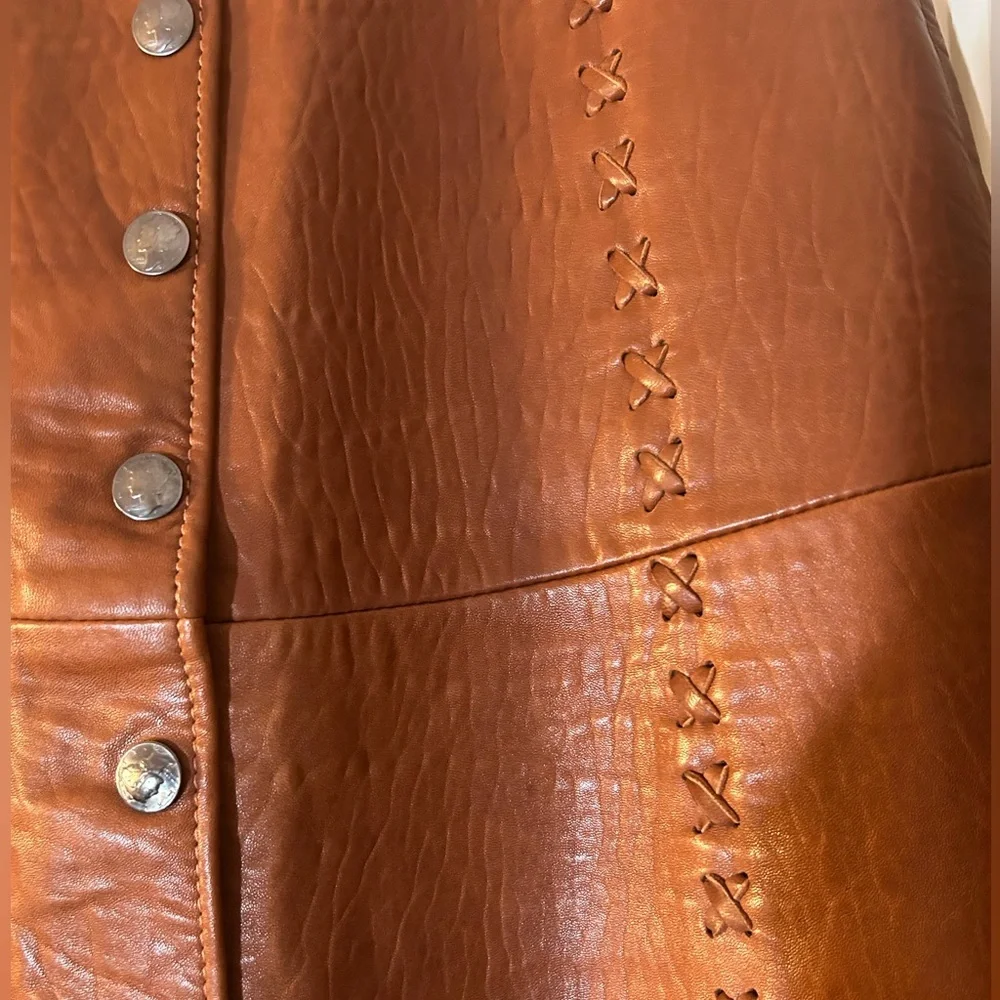 Vintage Leather Fringe Skirt – Western / Boho – Button Front – Brown - Picture 2 of 8